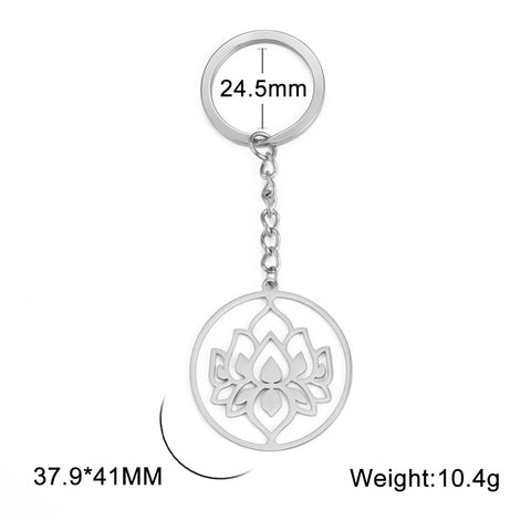 Porte-clés en acier inoxydable et titane à motif de lotus