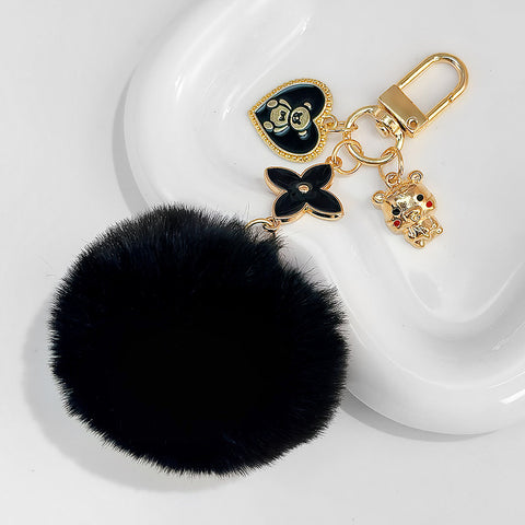 Porte-clés pendentif pompon boule de fourrure ours d'amour