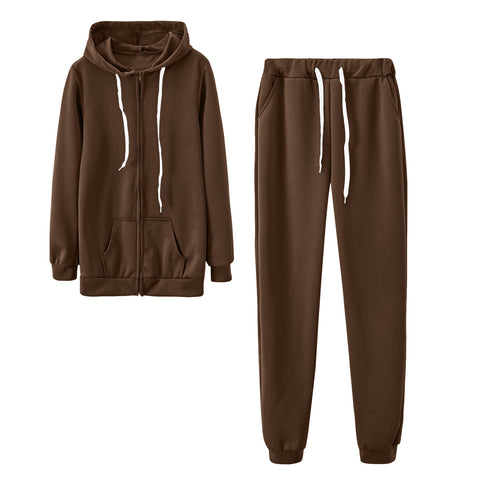 Women's Clothing Hooded Long Sleeve Solid Color Zipper Cardigan Sweater Elastic Waist Casual Loose Outfit - Fashionner