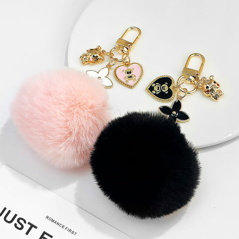 Porte-clés pendentif pompon boule de fourrure ours d'amour