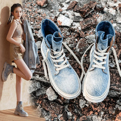 New Thick-soled Short Martin Boots Women's Retro Denim Lace-up - Fashionner