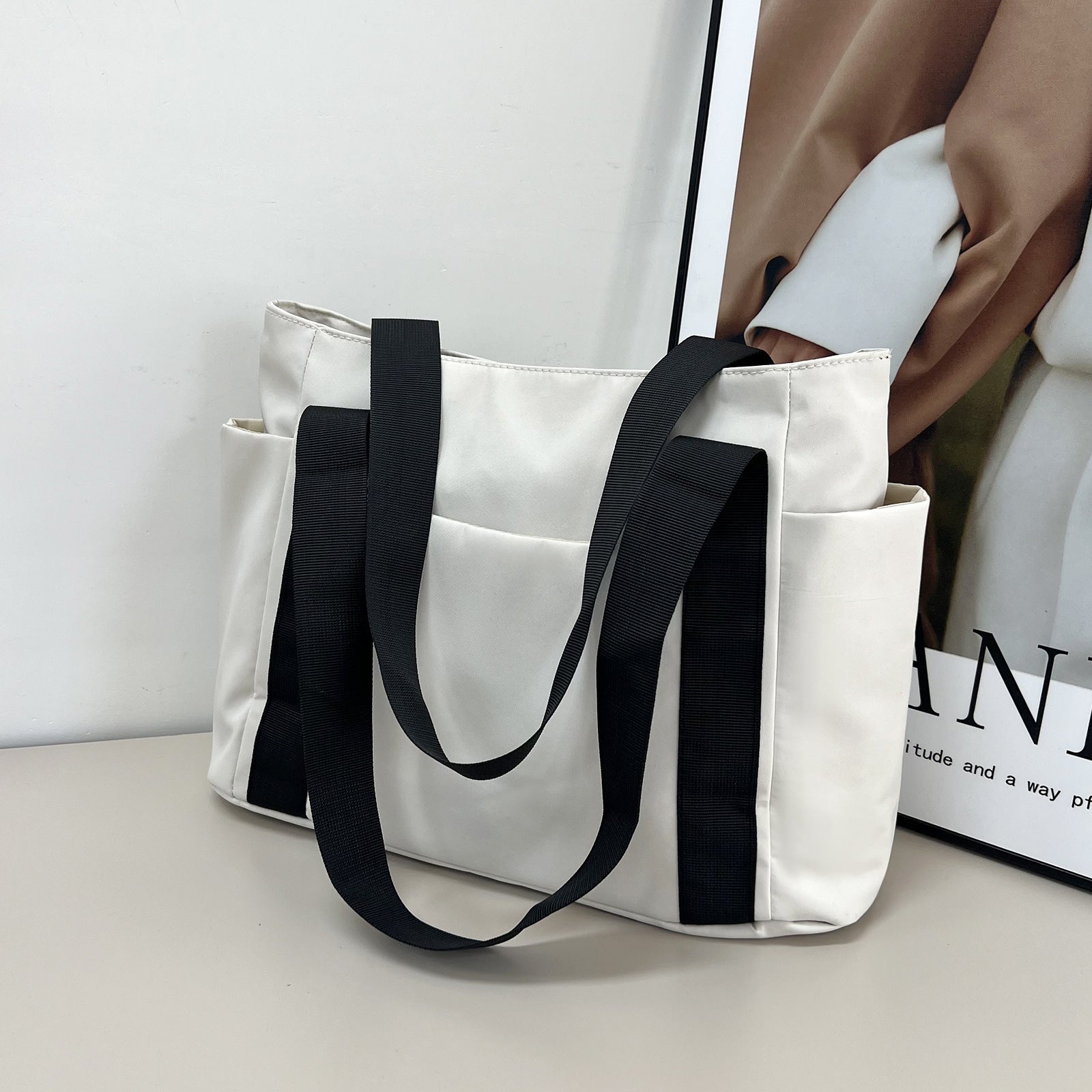 New Japanese Style Solid Color Tote Bag Shoulder Bag Casual Simple Canvas Handbag