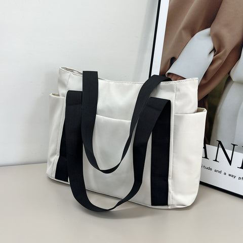 Nouveau sac fourre-tout de style japonais de couleur unie, sac à bandoulière décontracté en toile simple