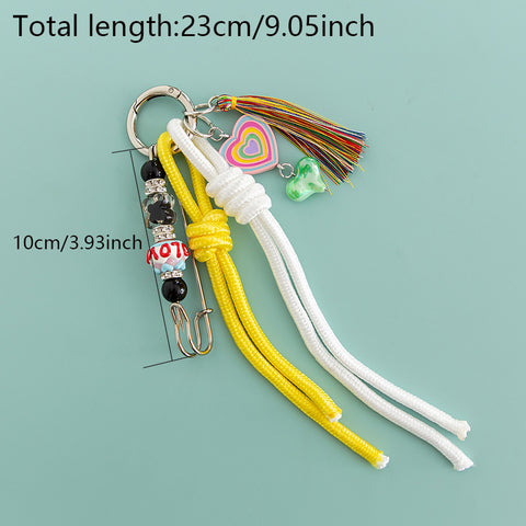 New Love Macaron Color Hand-woven Bends And Hitches Rhinestone Tassel Key Chain