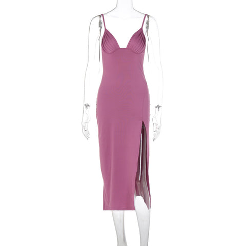 Women's Graceful And Fashionable Pleated V-neck Sling Dress - Fashionner