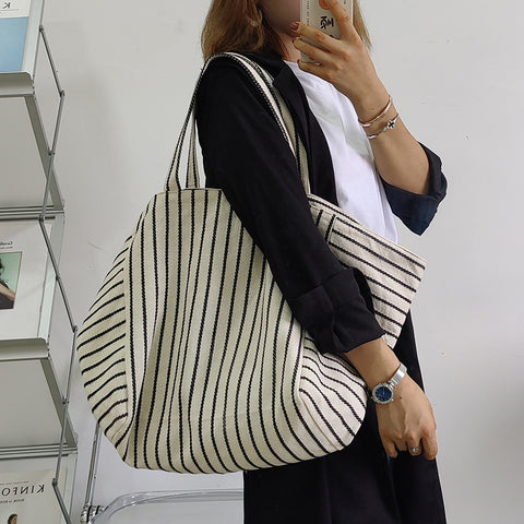 Sac en toile pour femme, sac à bandoulière, grande capacité, style décontracté, rayé, à la mode