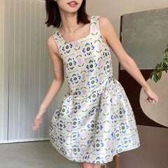 Suspender Non-mainstream Sleeveless Vest Floral Skirt - Fashionner