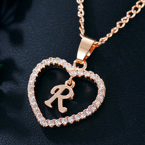 Collier avec pendentif cœur zircon 26 lettres en acier inoxydable doré, bijou cadeau d'anniversaire pour femme