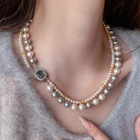 Fashion Jewelry Micro-inlaid Square Dual-wear Double-layer Necklace - Fashionner