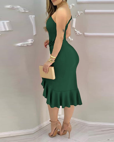 European And American Women's Clothing Solid Color Slim Fit Long Dress - Fashionner