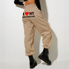 I Love MY BOYFRIEND Printed Trousers Casual Sweatpants Men And Women Sports Pants - Fashionner
