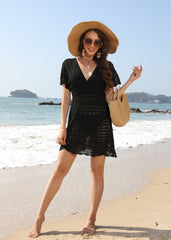 Deep V-neck Beach Dress Wave Pattern Hollow Out - Fashionner