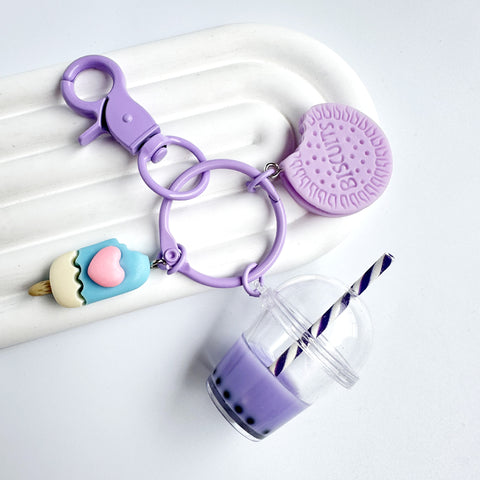 Série Macaron Couleurs Mini Crème Glacée Lait Thé Porte-clés Pendentifs