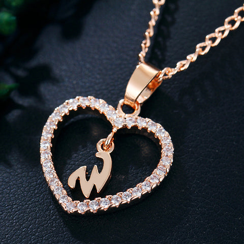 Collier avec pendentif cœur zircon 26 lettres en acier inoxydable doré, bijou cadeau d'anniversaire pour femme