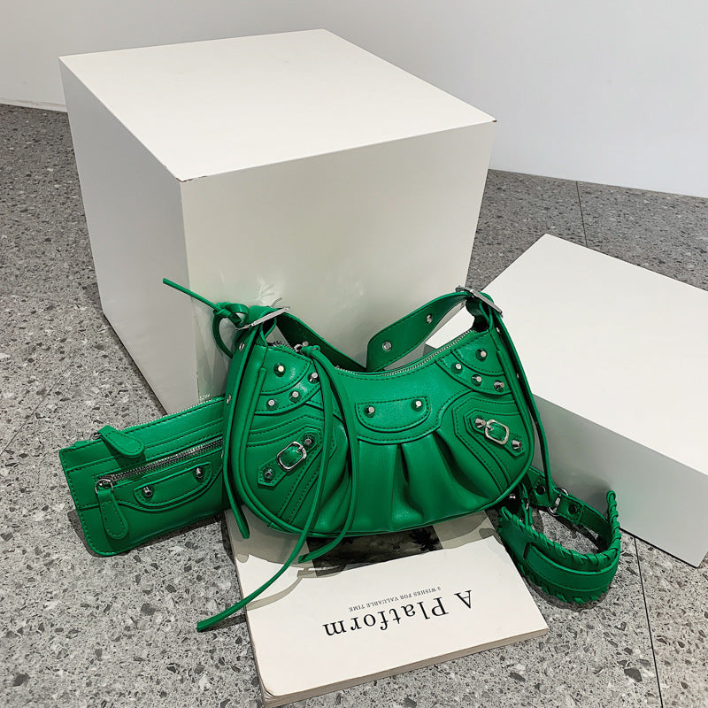 Women's Fashion Vintage Crumpled Crescent Moon Son Mother Shoulder Bag - Fashionner