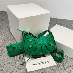 Women's Fashion Vintage Crumpled Crescent Moon Son Mother Shoulder Bag - Fashionner