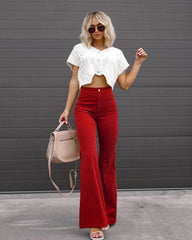 Solid Color Mid-waist Slim-fit Micro Flared Pants Corduroy - Fashionner