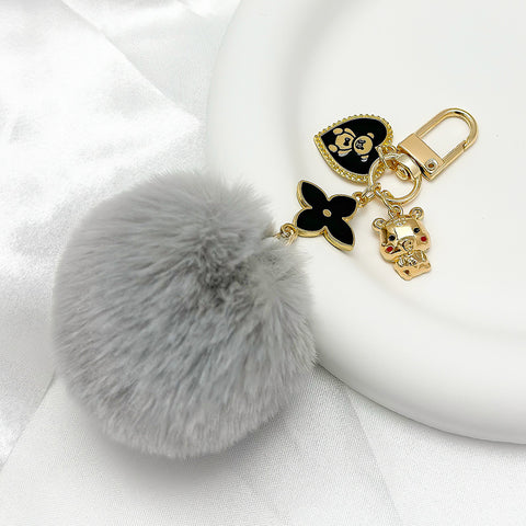 Porte-clés pendentif pompon boule de fourrure ours d'amour