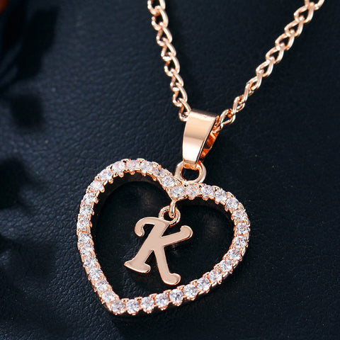 Collier avec pendentif cœur zircon 26 lettres en acier inoxydable doré, bijou cadeau d'anniversaire pour femme