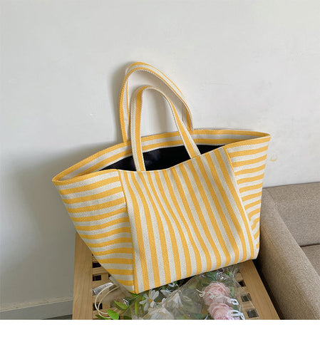 Sac en toile pour femme, sac à bandoulière, grande capacité, style décontracté, rayé, à la mode