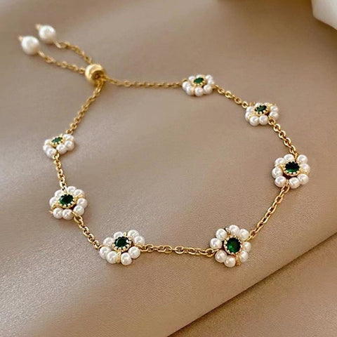 Bracelet de perles fleurs mode assorti bracelet de chaîne réglable