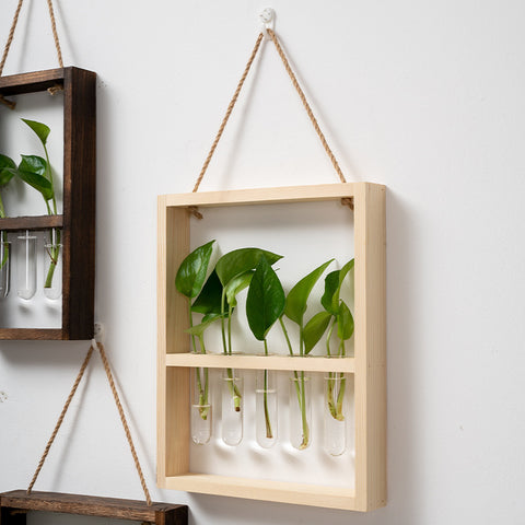 Vase hydroponique en verre avec cadre en bois à suspendre – Décoration créative rétro pour chambre et salon