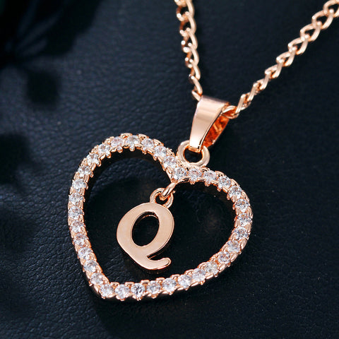 Collier avec pendentif cœur zircon 26 lettres en acier inoxydable doré, bijou cadeau d'anniversaire pour femme