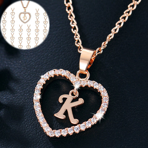 Collier avec pendentif cœur zircon 26 lettres en acier inoxydable doré, bijou cadeau d'anniversaire pour femme