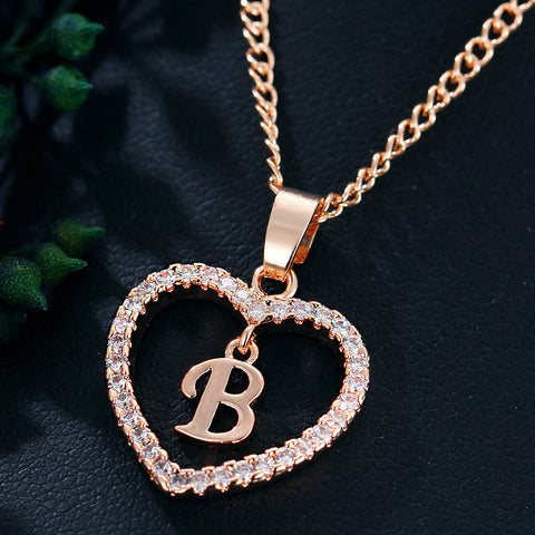 Collier avec pendentif cœur zircon 26 lettres en acier inoxydable doré, bijou cadeau d'anniversaire pour femme