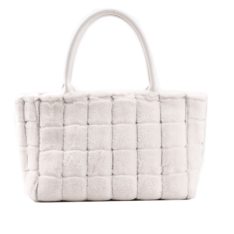 Sweet Small Square Bag Plush Plaid Portable Women - Fashionner