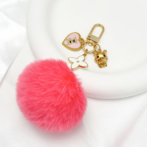 Porte-clés pendentif pompon boule de fourrure ours d'amour
