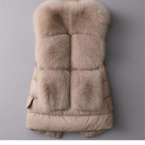 Winter Short Down Jacket Women's Imitation Fox Fur Woolen Women's Winter Wear Vest Cardigan - Fashionner