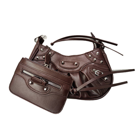 Women's Fashion Vintage Crumpled Crescent Moon Son Mother Shoulder Bag - Fashionner