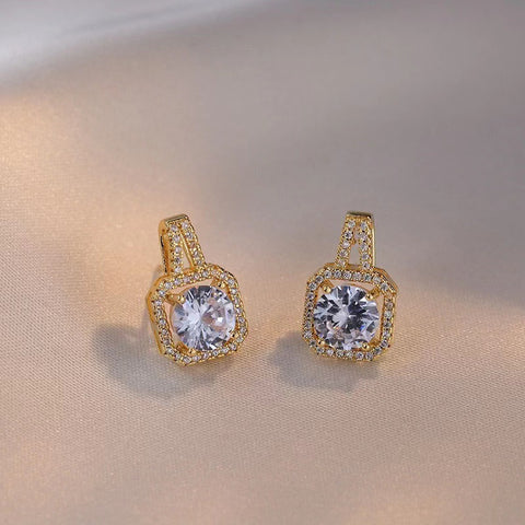 Fashion Jewelry Set Zircon Gem Pendant Chain Choker Necklace For Women Gold Color Stud Earring Statement Wedding Ring - Fashionner