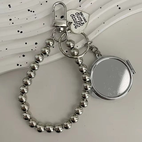 Porte-clés en métal et pendentif miroir en forme de cœur