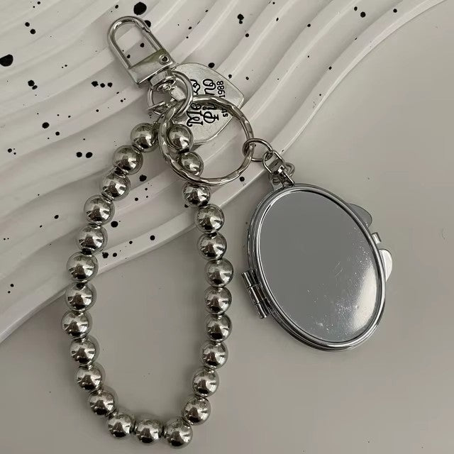 Metal Key Chain And Heart-shaped Mirror Pendant