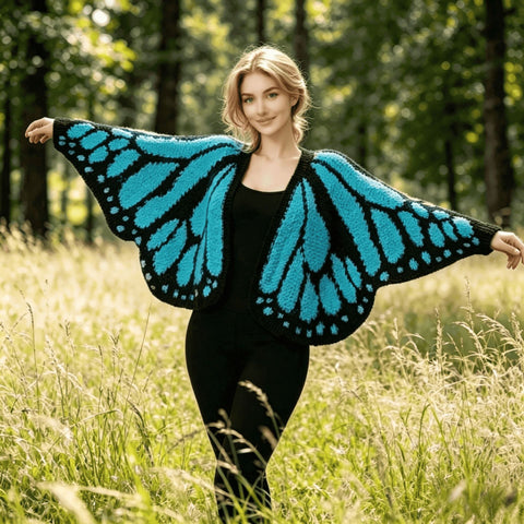 Buy Imperial Butterfly Cape, Butterfly Shawl, Cardigan, Knitted Irregular Cardigan, Butterfly Shawl, Hand-Crocheted Shawl, Decorative Shawl online at Fashionner.