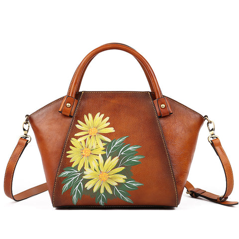 Retro Hand-painted Tote Bag First Layer Cowhide - Fashionner