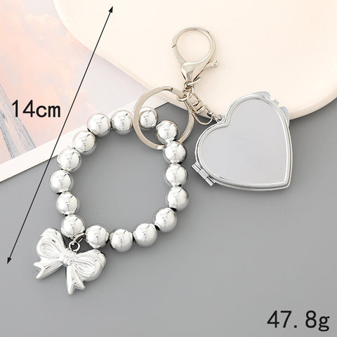 Porte-clés en métal et pendentif miroir en forme de cœur
