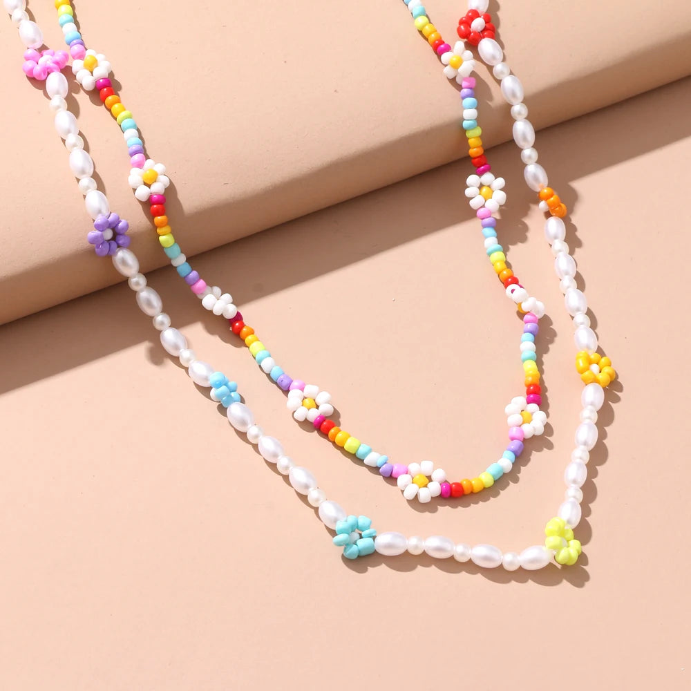 New Lovely Colorful Beads Pearl Clavicle Choker Flower Necklace for Women Girls Spring Summer Jewelry Wholesale - Fashionner