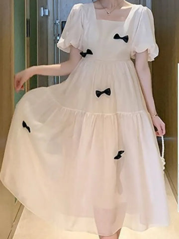 2023 autumn flare sleeve square collar maternity long dress loose woman clothes fashion bow pregnant women dress party dresses - Fashionner