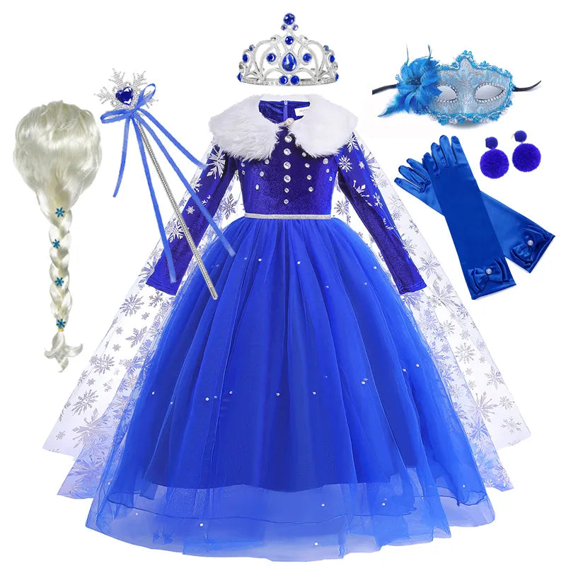 Girls Frozen Elsa Princess Dress Girls Party Vestidos Helloween Cosplay Clothing Snow Queen Print Birthday Dress Kids Costume - Fashionner