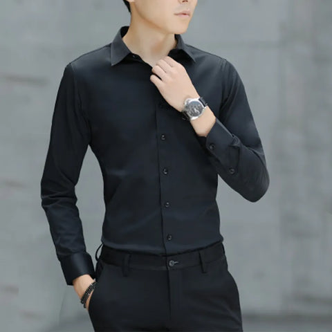 Men Long Sleeve Shirts Office Business Formal Dress Shirt Man Casual Blouse Solid Slim Fit Tops Fashion Male Clothing - Fashionner