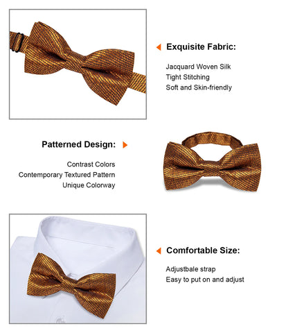 pre-wedding Yourties Luxury Gold Solid Men Necktie Pre-tied Bowtie Set Paisley Striped Tie for Man Accessories Wedding Groom Suit Decor Gift - Fashionner