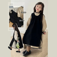 Girls Clothes Set Girls Long Sleeved Dress 2023 New Spring and Autumn Korean Style Casual Simple Dress Two Piece Set - Fashionner