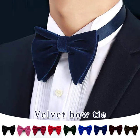 pre-wedding Mens Pre-tied Velvet Bowtie Wedding Party Tuxedo Adjustable Necktie Big Bow Tie Formal 10 Colors - Fashionner