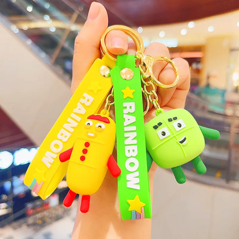 Gifts Game Numberblocks Pendant Keychain Cartoon Rainbow 3D Car Key Chain Key Ring Keyring Bag Ornament Jewelry Kids Educational Gift - Fashionner