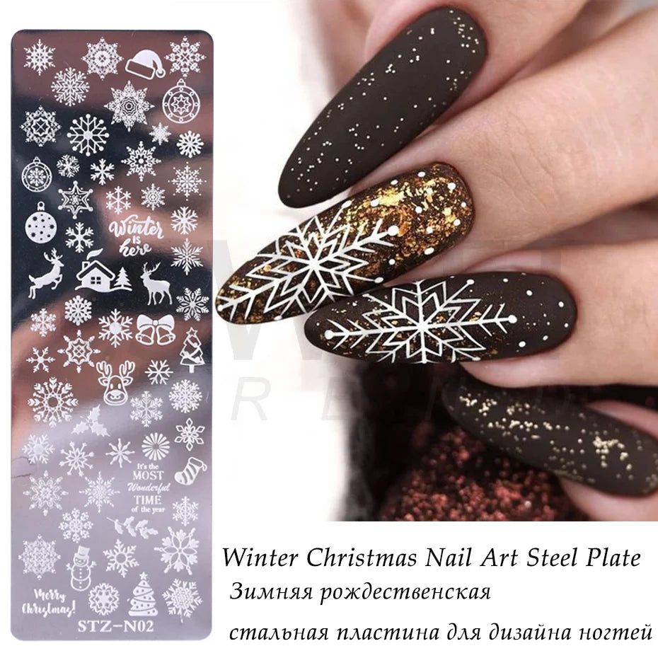 Christmas Nail Art Stamping Plate Winter Xmas Snowflake Leaf Dreamcatcher For Nail Polish Image Printing Template Tools BESTZ-N - Fashionner