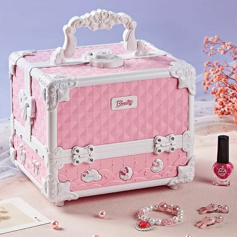 Makeup Set For Girls Makeup Box Suitcase Washable Makeup Kit Full Set Lipstick Eyeshadows Nail Polish Stickers Kid Game Toy Gift - Fashionner