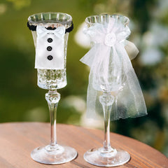 2Pcs Marriage Bride And Groom Wine Cups Wraps Champagne Glass Bottles Cover Wedding Table Decoration Bachelorette Party Decor - Fashionner
